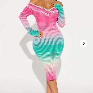 Elegant Pink and Green Gradient Dress